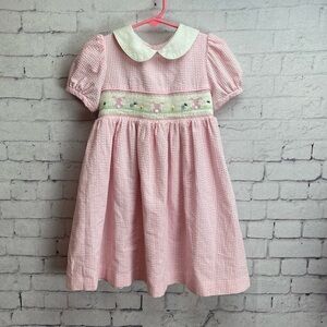 Luli & Me size 24 months vintage smocked seersucker dress spring Easter bunnies